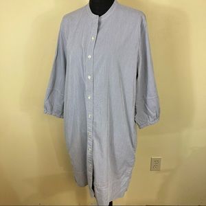 EVERLANE Women's Blue Striped Cotton Pocket Long Sleeve Shirt Dress Size 14